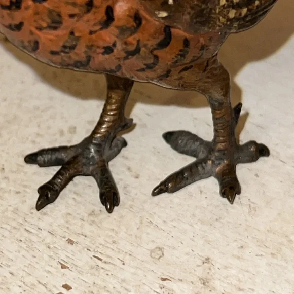 Antique cold painted bronze quail bird figurines Austrian